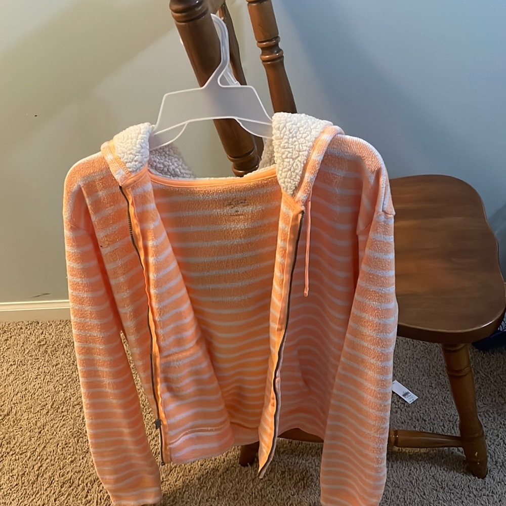 City Streets XL knit zip-up hoodie, orange and white